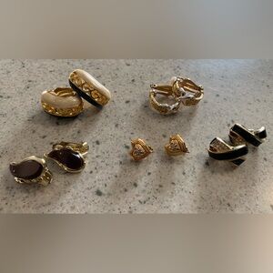 Lot of 5 Vintage 1980s Clip-On Gold Tone Earrings Mobwife Dynasty Costume